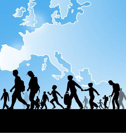 immigration-people-on-europe-map-background